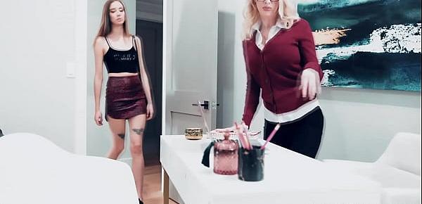 Mom offers her daughter Haley Reed to her lesbian boss Tasha Reign to keep her job! Feeling betrayed Reed begrudgingly agrees to go with Reign!